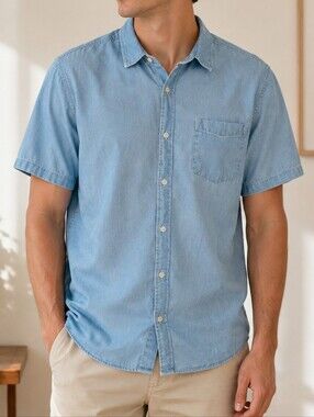 Hydrogen Men’s Blue Denim Shirt – XL – 100% Cotton – Western Short Sleeve